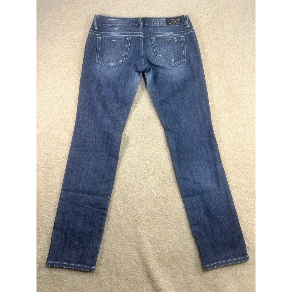 GUESS Jeans Dare Devil Skinny Leg Women Size 31 Dark Wash Distressed Denim Pants - Picture 7 of 9
